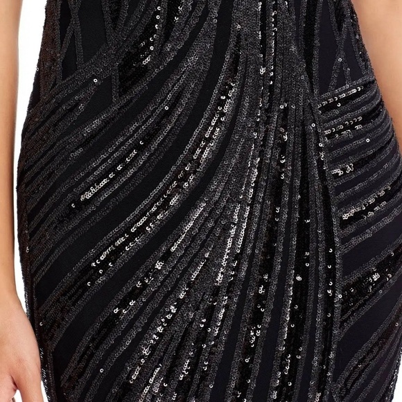 NWT AQUA Mock-Neck Sequined Gown Bloomingdales Exclusive Black Size 10 - Picture 4 of 15